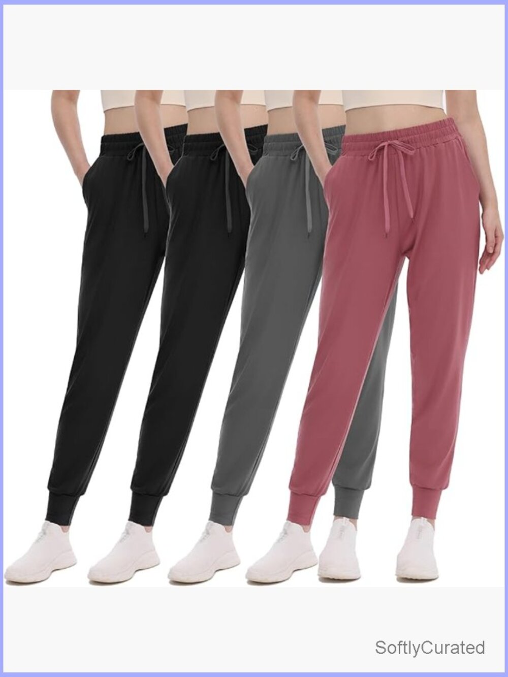 4 Pack Women Joggers - Drawstring Sweatpants Athletic with Pockets for Workout